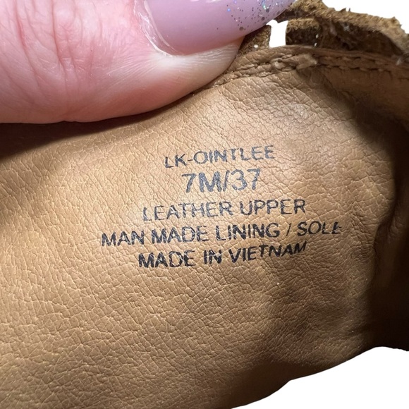 Lucky Brand Tan Suede Open Toe Heeled Shoes Size 7 - Picture 3 of 12